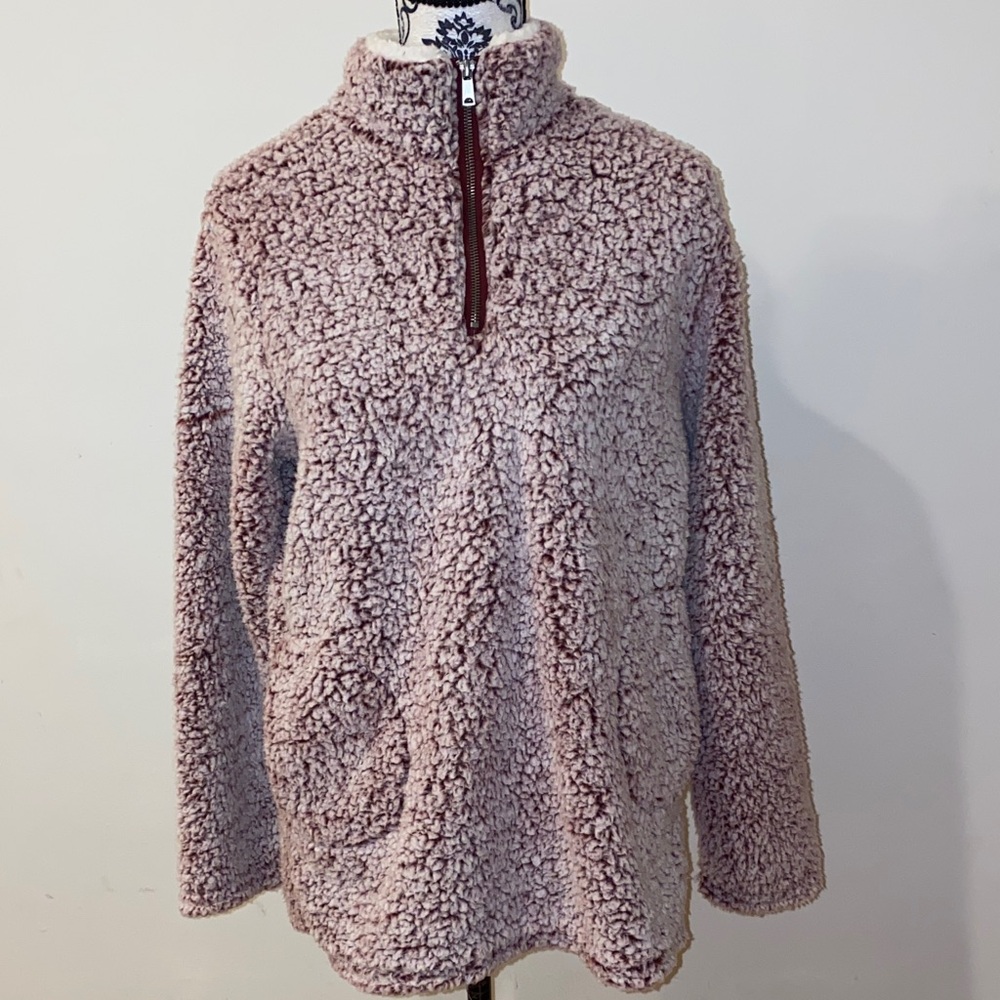 NWT!! Love Tree Sherpa 1/4 Zip Pullover Sweater - Soft Pink Size Large - Picture 3 of 13
